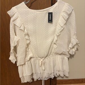 Express Women's Cream Ruffle Blouse